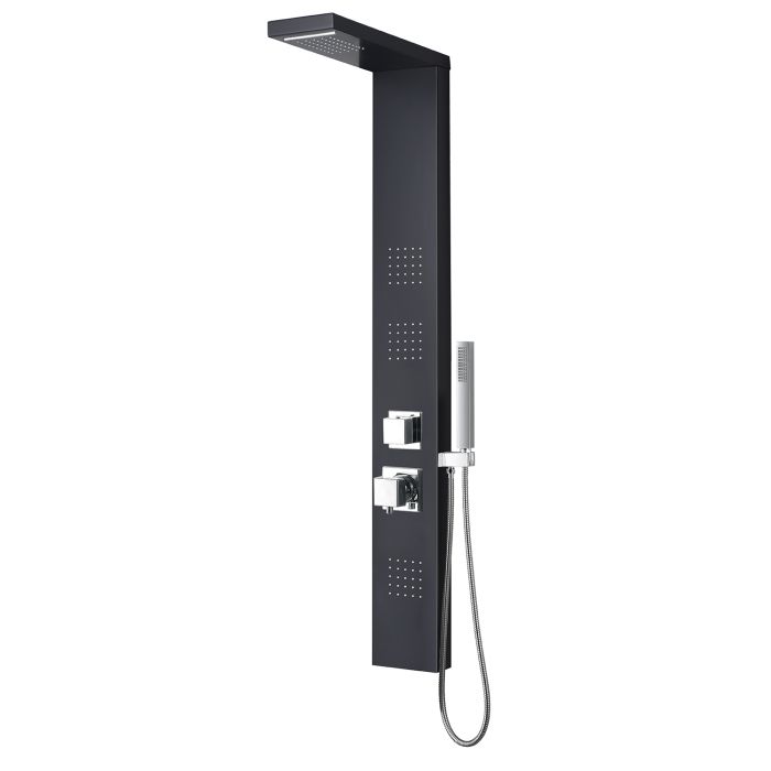 Colonne de douche hydromassante en aluminium carrée noir 140x15 cm avec fonction cascade mod. Vittoria main product photo