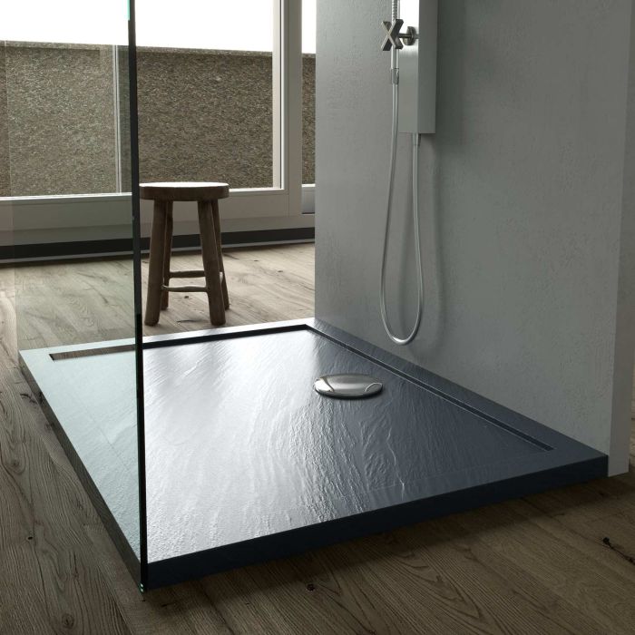 Receveur de douche rectangle acrylique avec bordures anthracite effet pierre mod. Flower main product photo
