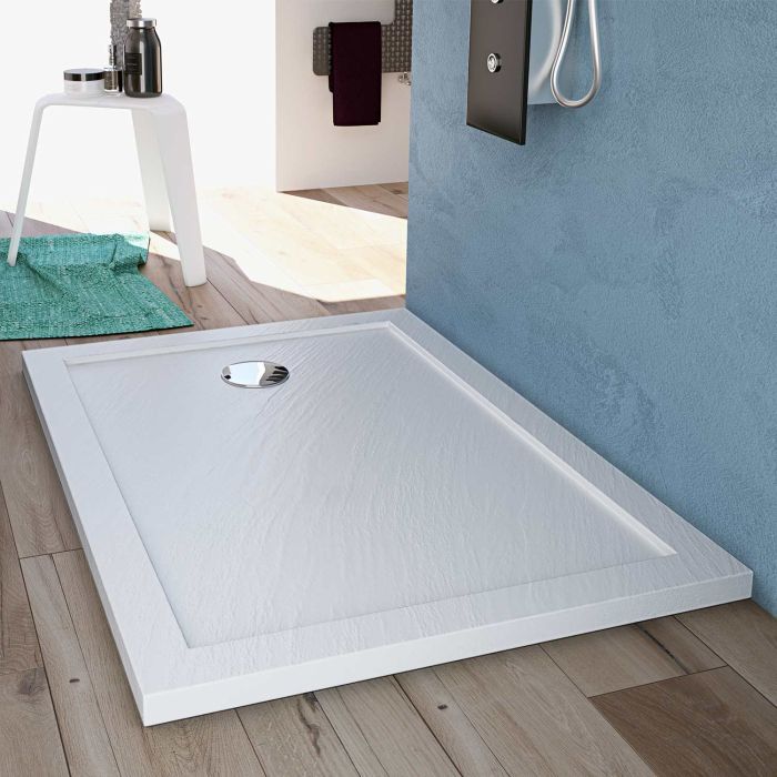 Receveur de douche acrylique avec bordures blanc effet pierre mod. Flower main product photo