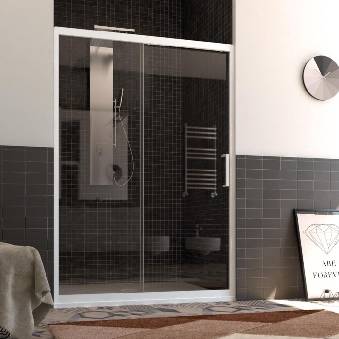 Porte de Douche en PVC 110 CM H200 Transparent mod. Glax Porte Unique Profil Blanc main product photo