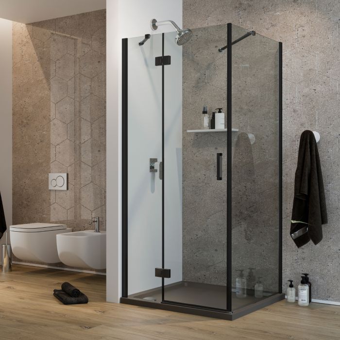 Cabine de douche 75x30 CM H190 Transparent avec mod. Flip Black Porte + Fixe main product photo