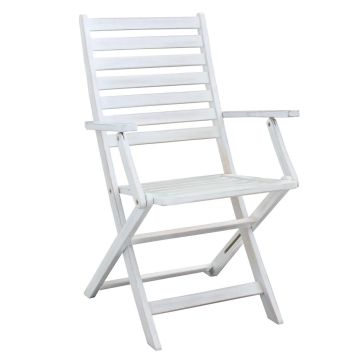 Chaise de Jardin pliante Blanche en bois d'acacia massif 55x57x91h cm avec accoudoirs mod. Serena