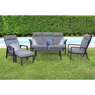 Salon de jardin set canapé, 2 fauteuils table basse e pouf mod. Beira