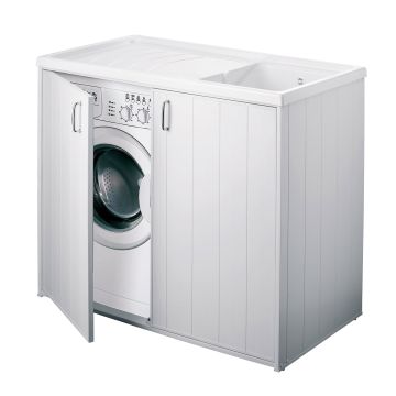Bac à laver avec meuble cache lave linge en PVC blanc 109x60 cm mod. Silvestro