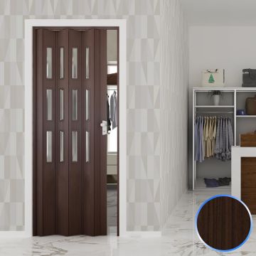 Porte pliante pvc noyer mansonia verre claire accordèon 88,5x214cm mod. Luciana