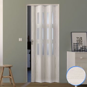 Porte pliante pvc accordèon verre opaque pin blanchi 88,5x214cm mod. Luciana