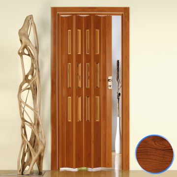 Porte pliante accordèon en pvc cerisier verre clair 88,5x214cm mod. Luciana