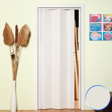Porte pliante pvc accordèon reductible bouton coulissante cendre blanc 83x214 mod maya