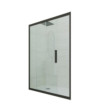 Porte parois de douche coulissante H 200 en PVC Noir Matt Verre Transparent mod. Deco