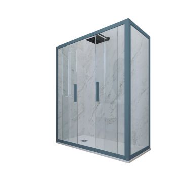 Cabine parois de douche angulaire coulissante H 200 en PVC Bleu Navy Verre Transparent mod. Glam Duo