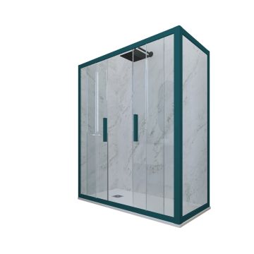 Cabine parois de douche angulaire coulissante H 200 en PVC Vert night watch Verre Transparent mod. Glam Duo