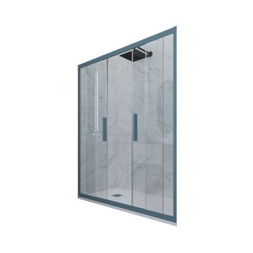 Porte parois de douche coulissante H 200 en PVC Bleu Navy Verre Transparent mod. Glam