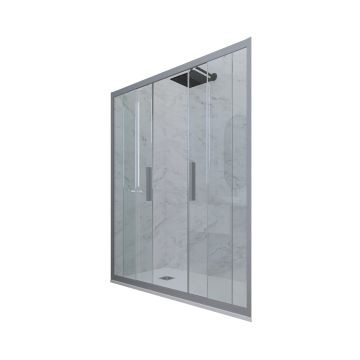 Porte parois de douche 2 portillons coulissants H 200 en PVC Argent Verre Transparent mod. Glam