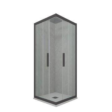 Cabine parois de douche angulaire coulissante H 200 en PVC Anthracite Verre Transparent mod. Kolors