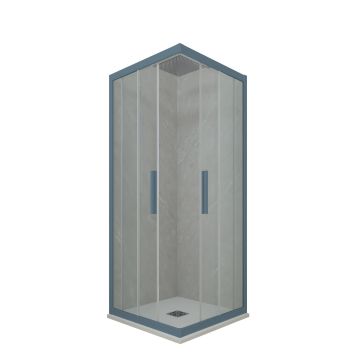 Cabine parois de douche angulaire coulissante H 200 en PVC Bleu Navy Verre Transparent mod. Kolors