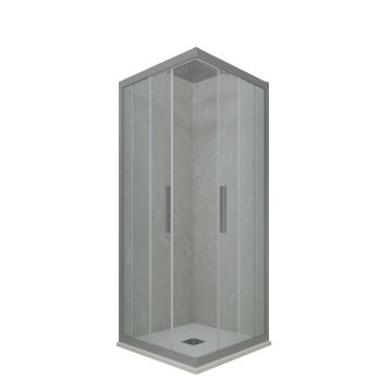 Cabine parois de douche d'angle coulissante H 200 en PVC Argent Verre Transparent mod. Kolors