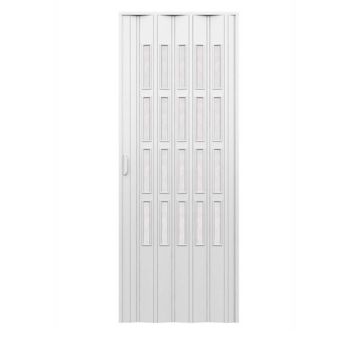 Porte accordéons pliante intérieur en kit avec verre en PVC Blanche 82x210 cm mod. Sonia