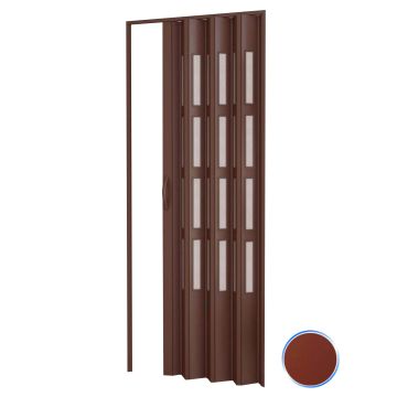 Porte accordéons pliante intérieur en kit avec verre en PVC Acajou 82x210 cm mod. Sonia