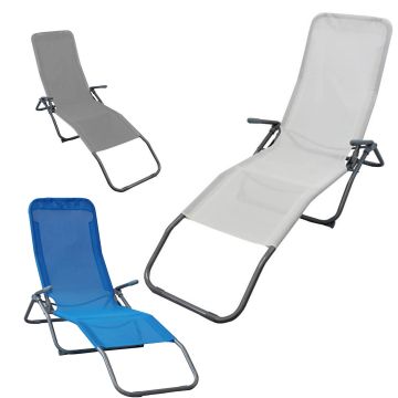 Transat de Jardin pliant Disponibles: Blanc, Gris et Bleu en métal verni et tissu mod. Samba