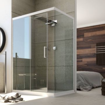 Cabine Douche en PVC 90x130 CM H200 Transparent mod. Glax Profil Blanc