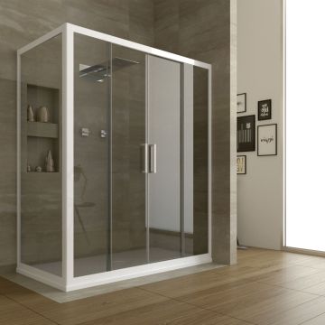 Cabine Douche en PVC 75x120 CM H200 Transparent mod. Star Profil Blanc 2 Portes