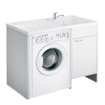 Meuble cache lave linge avec bac à laver réversible en PVC blanc 109x60 cm mod. Irene